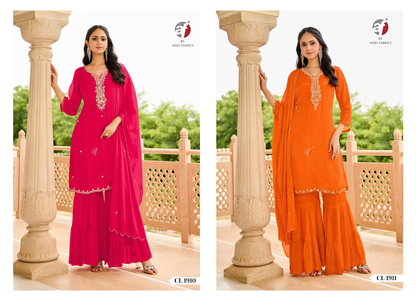 Cl 1910-1911 Af Chinon Chiffon Readymade Sharara Suits Wholesale Rate