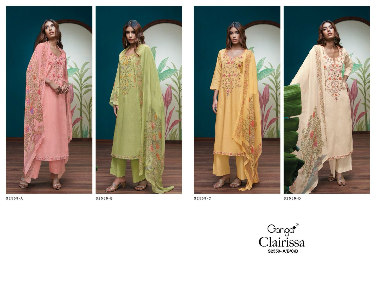 Clairissa 2559 Ganga Premium Cotton Plazzo Style Suits Manufacturer Gujarat