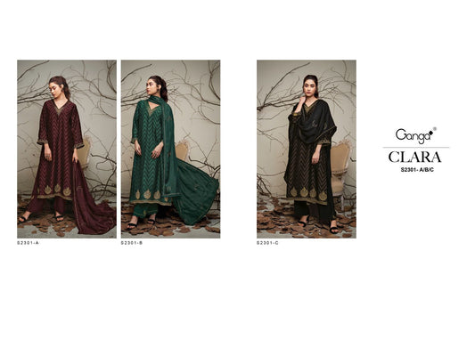 Clara 2301 Ganga Premium Bemberg Plazzo Style Suits Wholesaler Ahmedabad