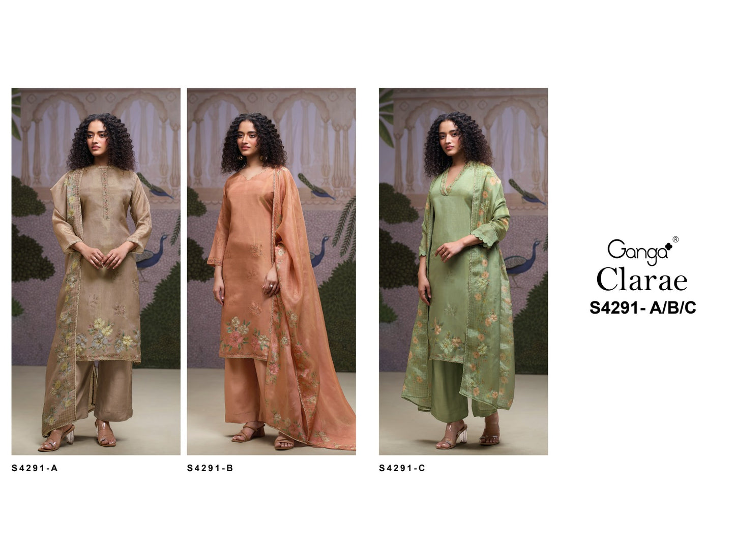 Clarae S4291 Ganga Bemberg Silk Plazzo Style Suits Wholesaler