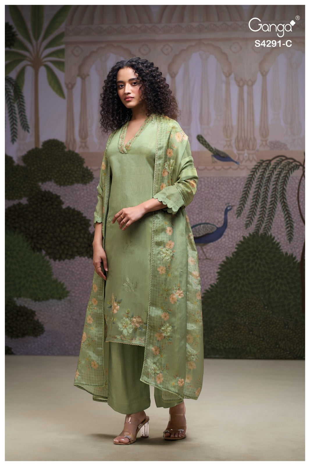 Clarae S4291 Ganga Bemberg Silk Plazzo Style Suits Wholesaler