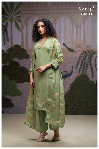 Clarae S4291 Ganga Bemberg Silk Plazzo Style Suits Wholesaler