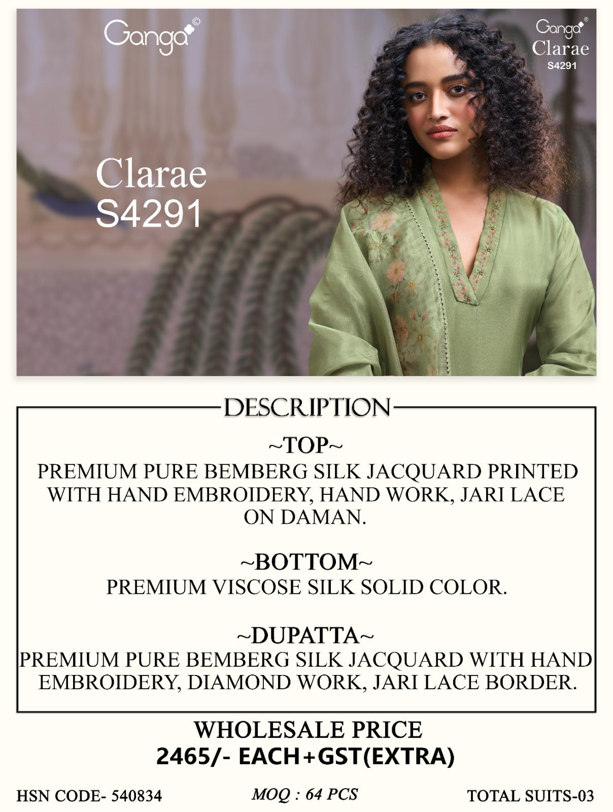 Clarae S4291 Ganga Bemberg Silk Plazzo Style Suits Wholesaler