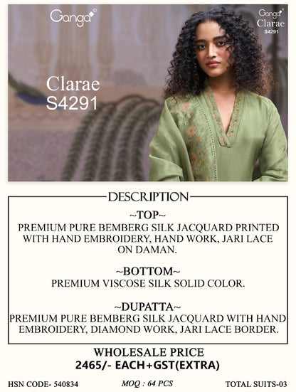 Clarae S4291 Ganga Bemberg Silk Plazzo Style Suits Wholesaler