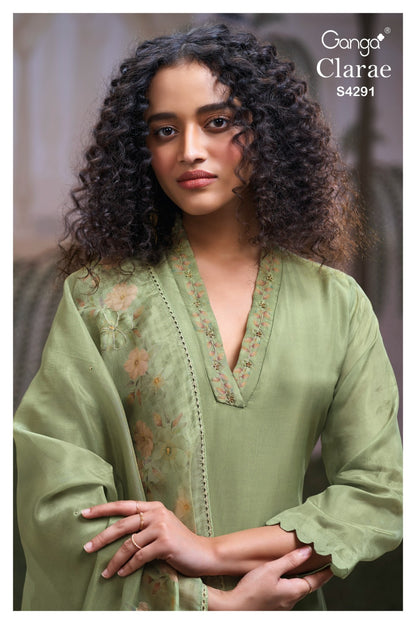 Clarae S4291 Ganga Bemberg Silk Plazzo Style Suits Wholesaler