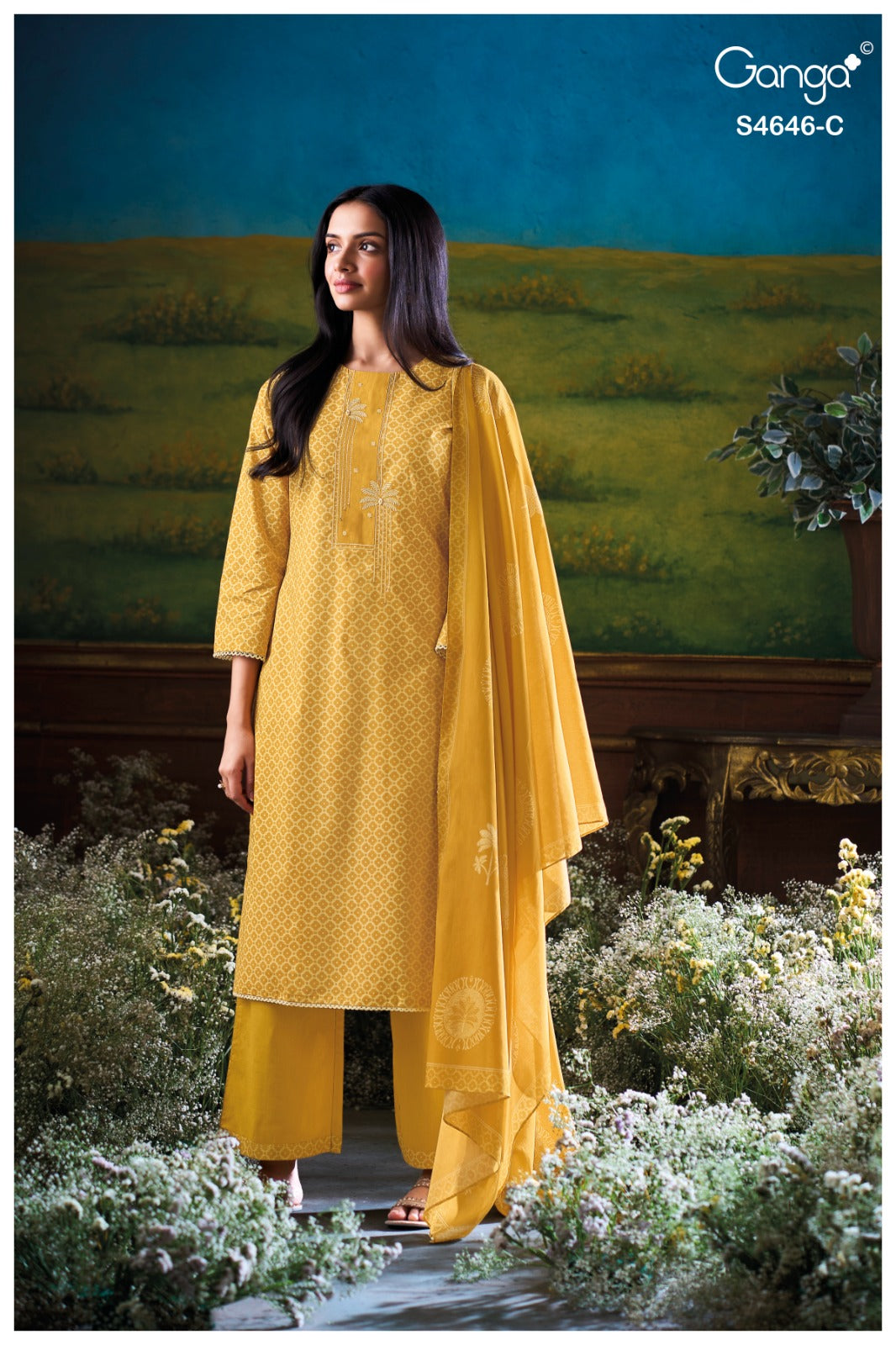 Claria 4646 Ganga Cotton Plazzo Style Suits Exporter Gujarat
