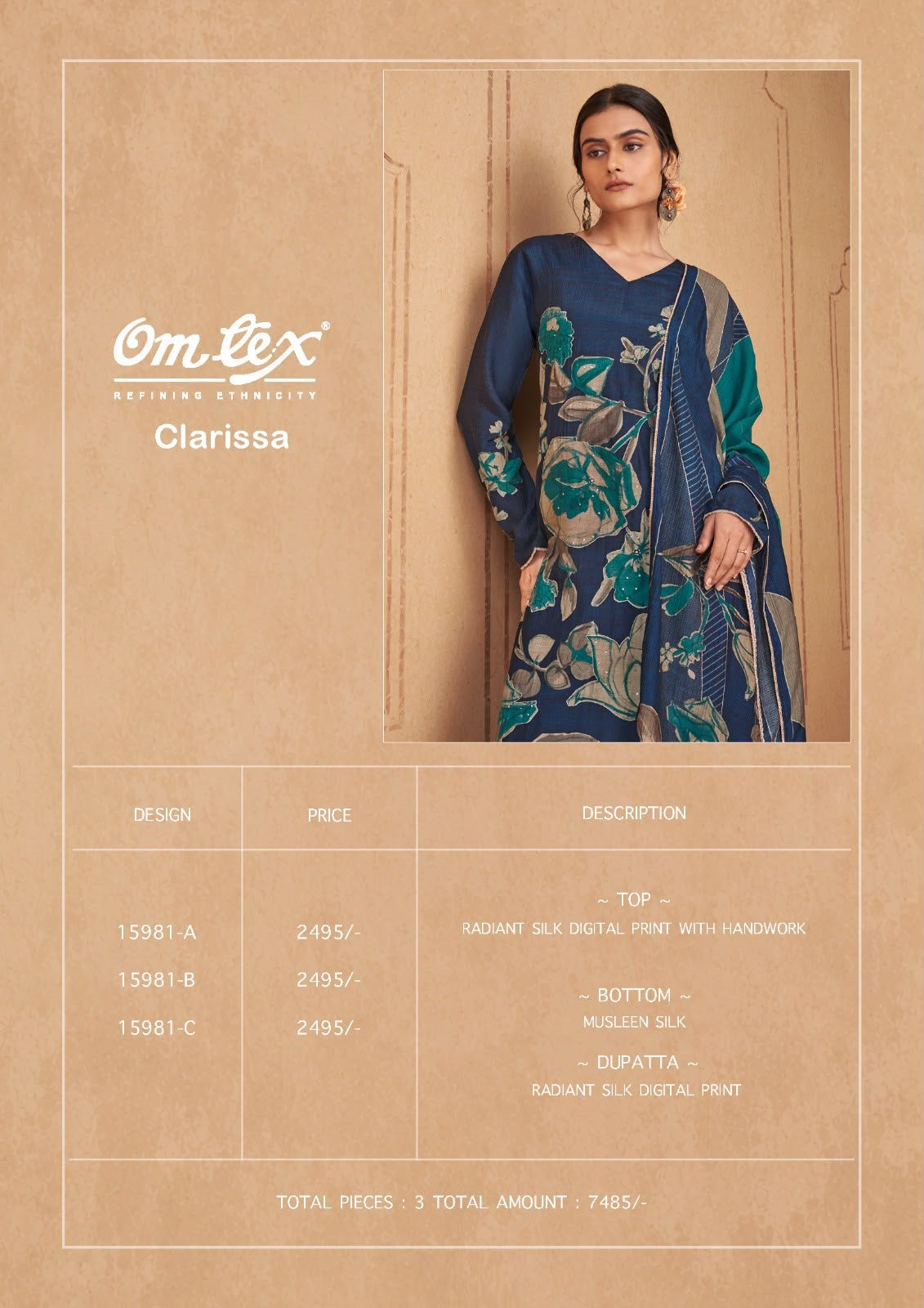 Clarissa Omtex Silk Pant Style Suits Wholesaler