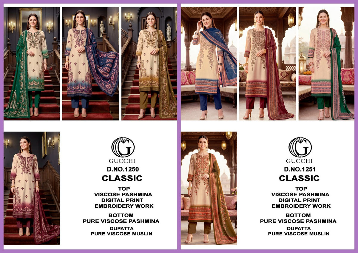 Classic 1250-1251 Gucchi Viscose Pashmina Suits Wholesale Price