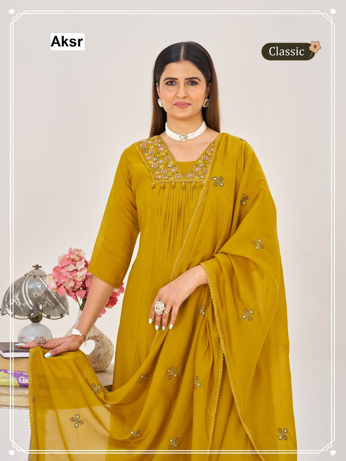 Classic Hand Work Aksr Mul Chanderi Readymade Anarkali Suits Exporter India