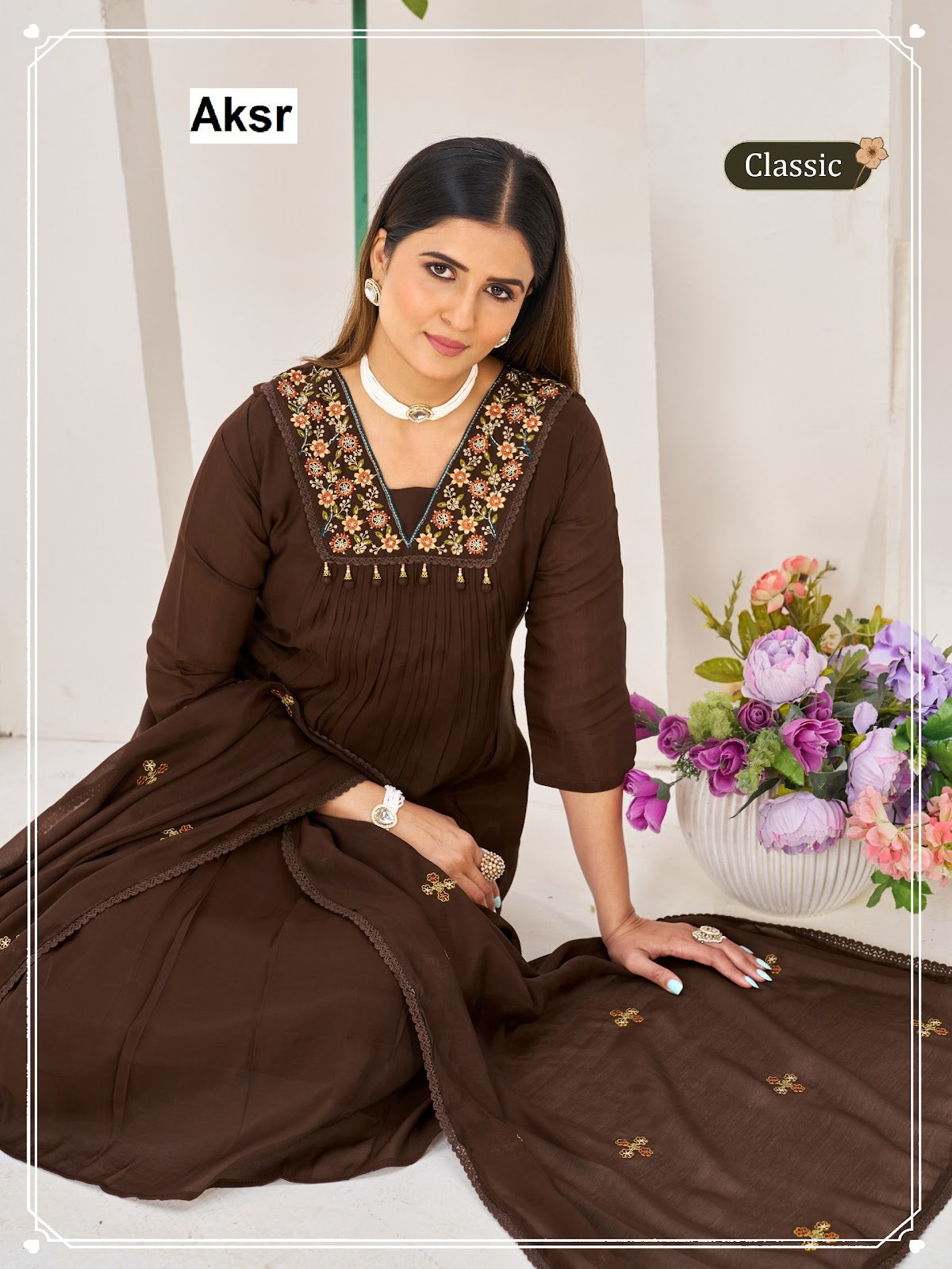 Classic Hand Work Aksr Mul Chanderi Readymade Anarkali Suits Exporter India