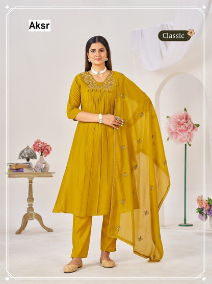 Classic Hand Work Aksr Mul Chanderi Readymade Anarkali Suits Exporter India