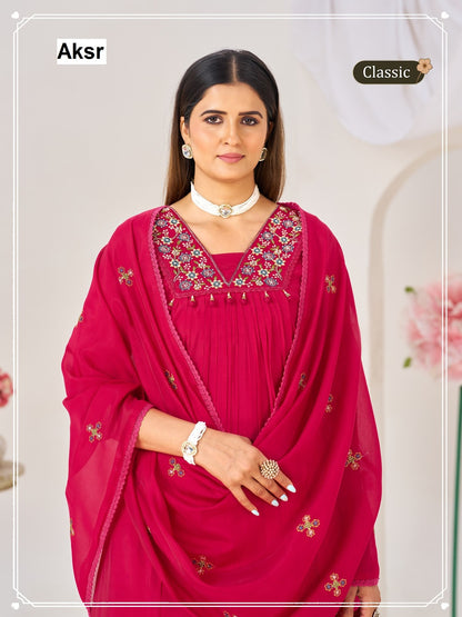 Classic Hand Work Aksr Mul Chanderi Readymade Anarkali Suits Exporter India