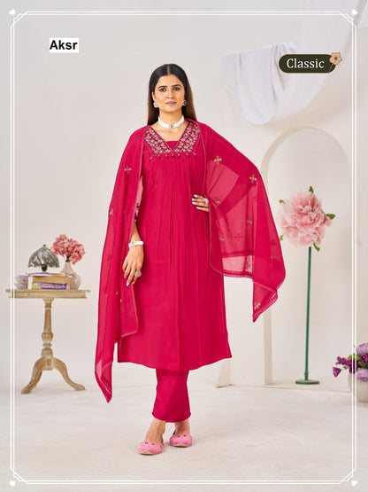 Classic Hand Work Aksr Mul Chanderi Readymade Anarkali Suits Exporter India