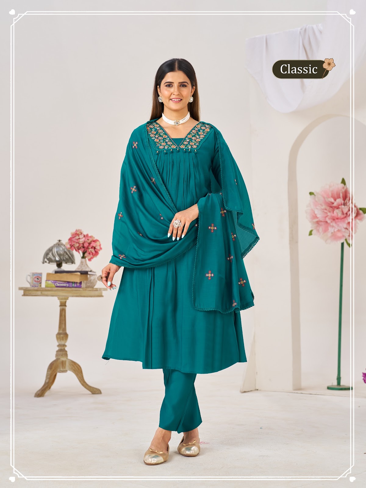 Classic Nawab Aksr Chanderi Readymade Anarkali Suits Wholesale