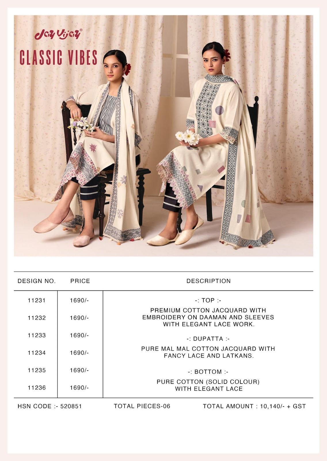 Classic Vibes Jay Vijay Cotton Jacquard Pant Style Suits Wholesale Price