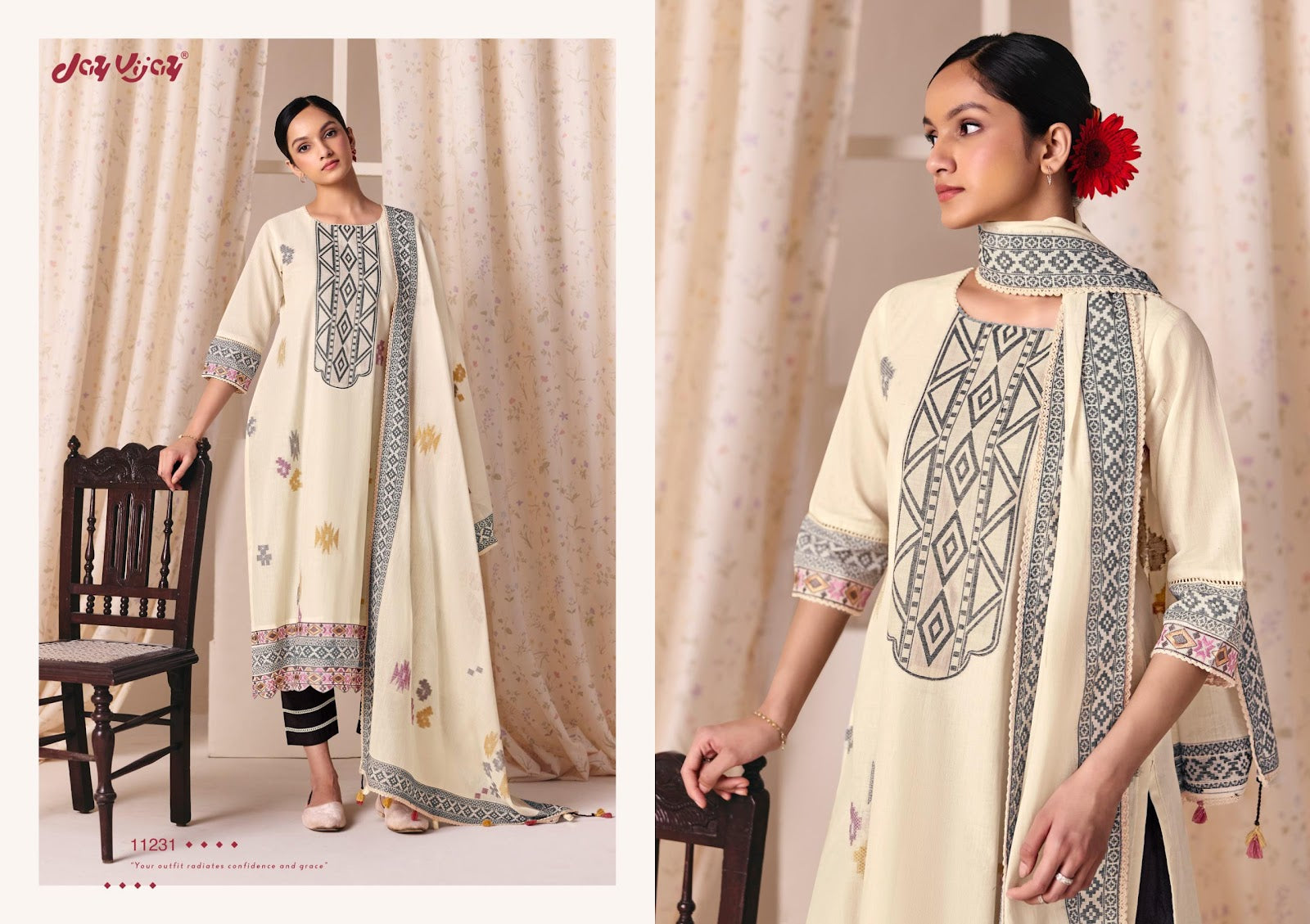 Classic Vibes Jay Vijay Cotton Jacquard Pant Style Suits Wholesale Price