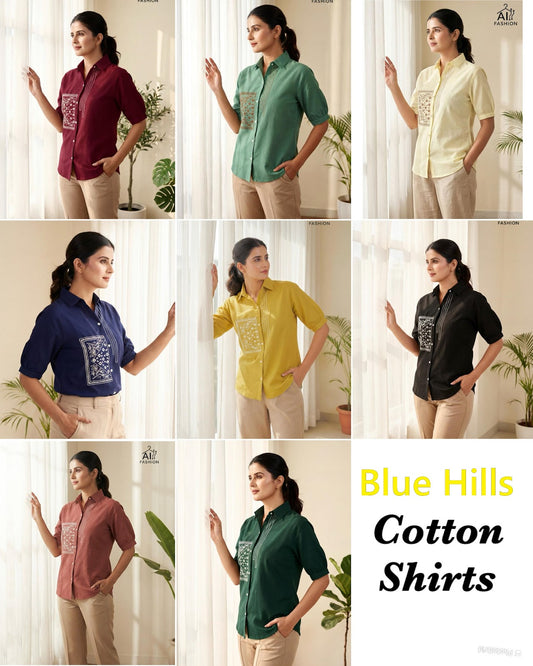 Classy Look Blue Hills Cotton Women Shirts Wholesaler India