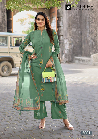 Classy Look Kadlee Rayon Readymade Plazzo Style Suits Wholesale Rate