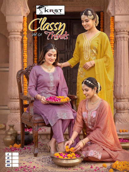 Classy Trends Vol 1 Krst Roman Silk Readymade Pant Style Suits Supplier Gujarat