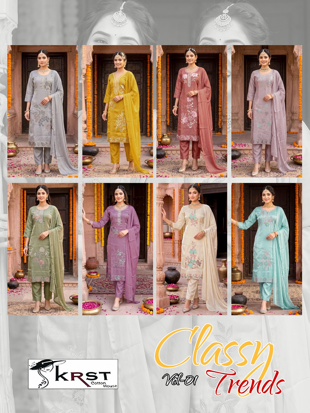 Classy Trends Vol 1 Krst Roman Silk Readymade Pant Style Suits Supplier Gujarat