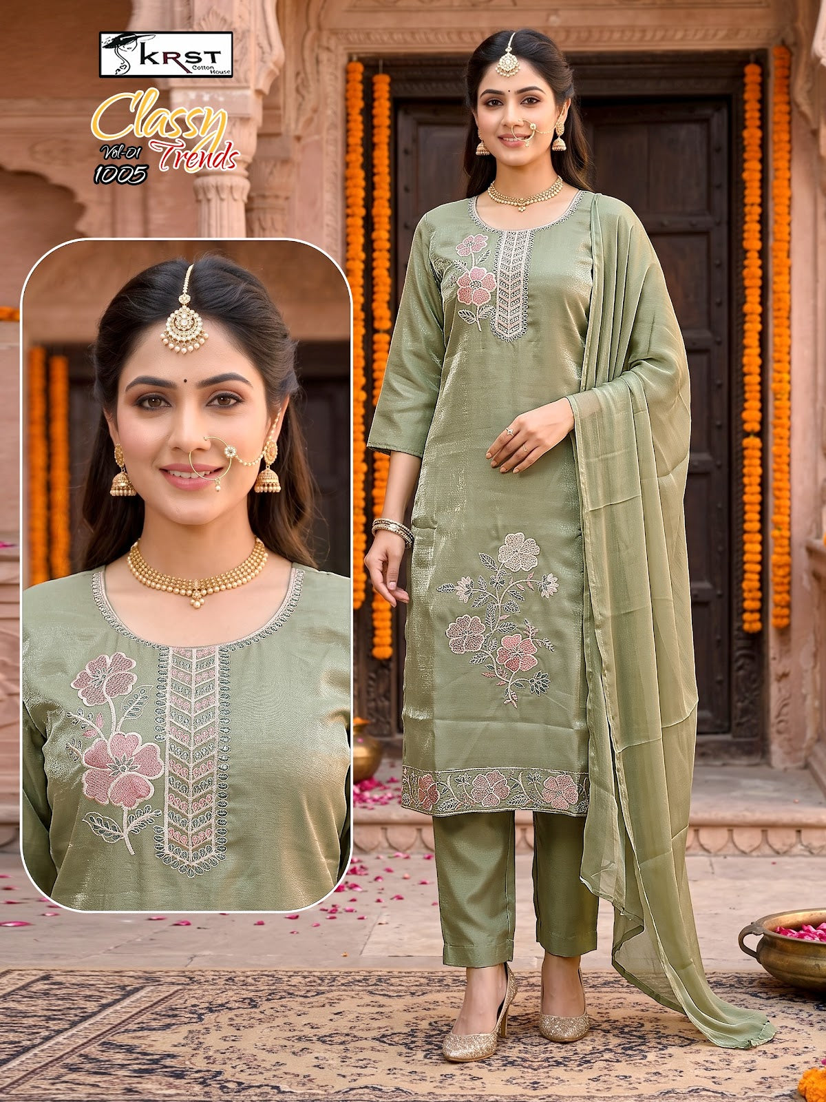 Classy Trends Vol 1 Krst Roman Silk Readymade Pant Style Suits Supplier Gujarat