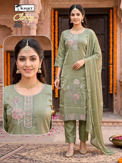 Classy Trends Vol 1 Krst Roman Silk Readymade Pant Style Suits Supplier Gujarat