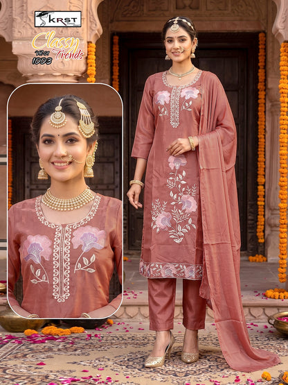 Classy Trends Vol 1 Krst Roman Silk Readymade Pant Style Suits Supplier Gujarat