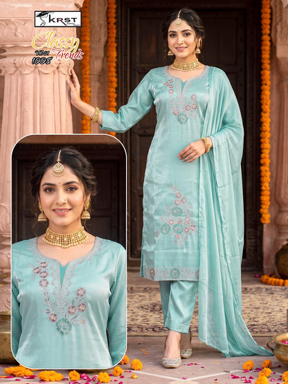 Classy Trends Vol 1 Krst Roman Silk Readymade Pant Style Suits Supplier Gujarat