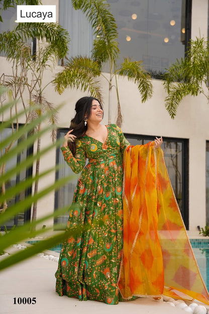 Clora Vol 10 Lucaya Silk Gown Dupatta Set Wholesaler Gujarat