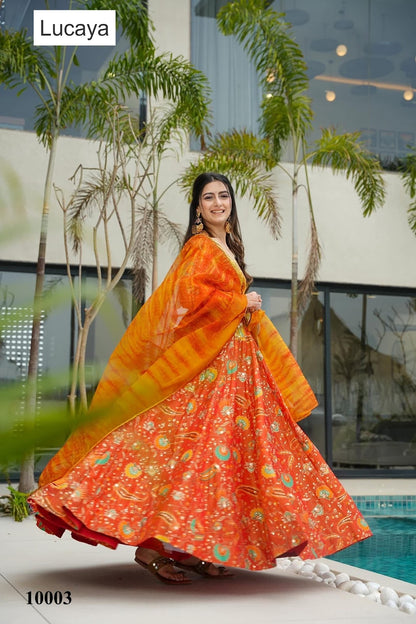 Clora Vol 10 Lucaya Silk Gown Dupatta Set Wholesaler Gujarat