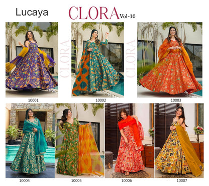 Clora Vol 10 Lucaya Silk Gown Dupatta Set Wholesaler Gujarat