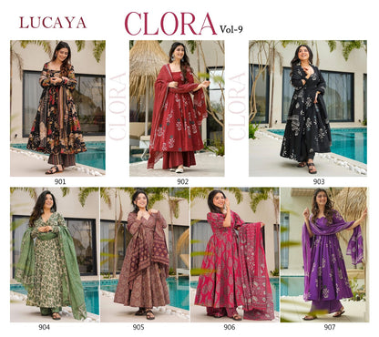 Clora Vol 9 Lucaya Mal Cotton Readymade Anarkali Suits Wholesaler Ahmedabad
