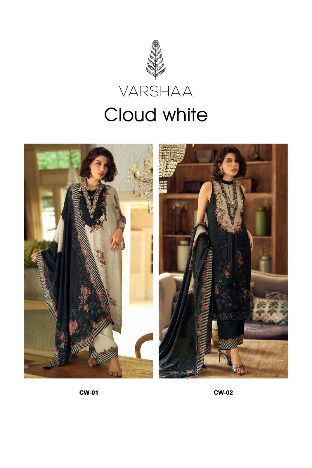 Cloud White Varshaa Viscose Muslin Plazzo Style Suits Supplier India
