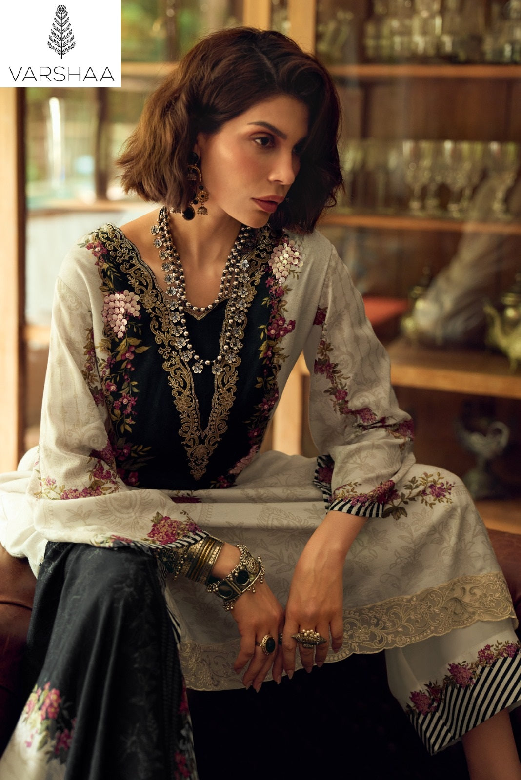 Cloud White Varshaa Viscose Muslin Plazzo Style Suits Supplier India