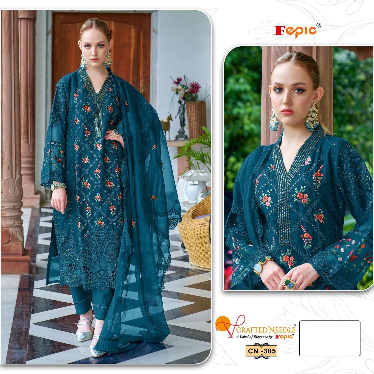 Cn 305 Fepic Organza Pakistani Readymade Suits Supplier India