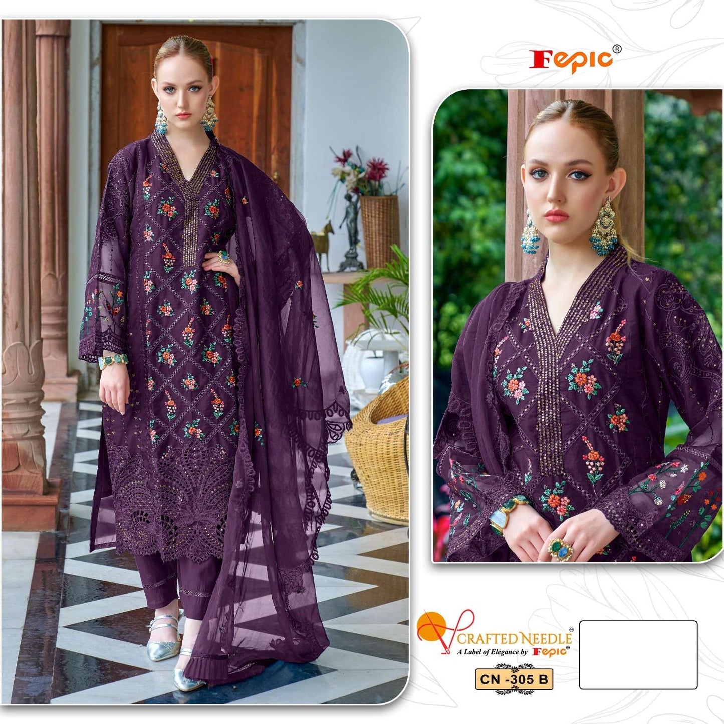 Cn 305 Fepic Organza Pakistani Readymade Suits Supplier India