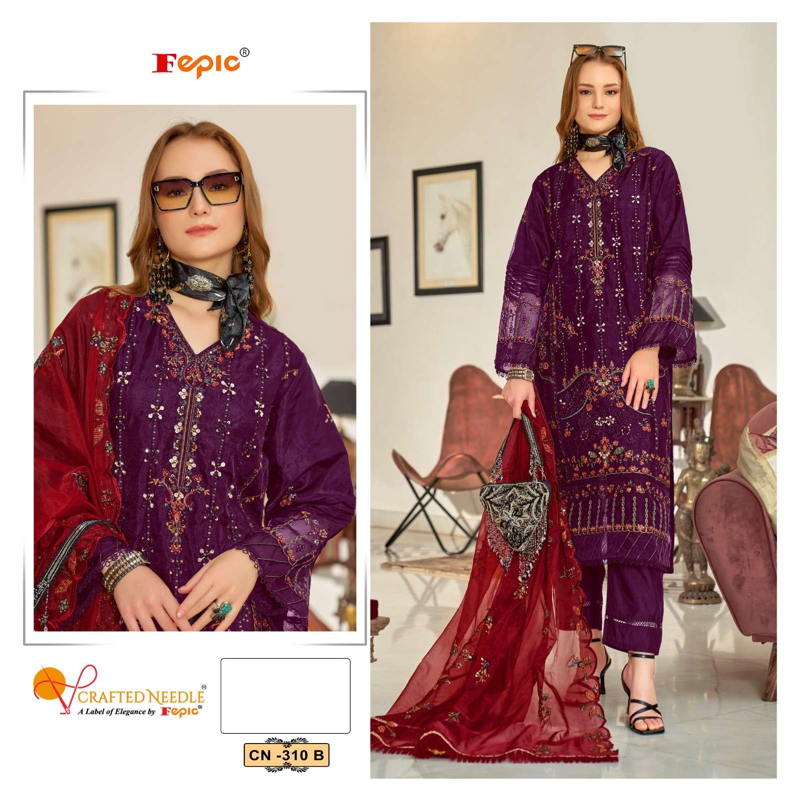 Cn 310 Fepic Organza Pakistani Salwar Suits Wholesaler India