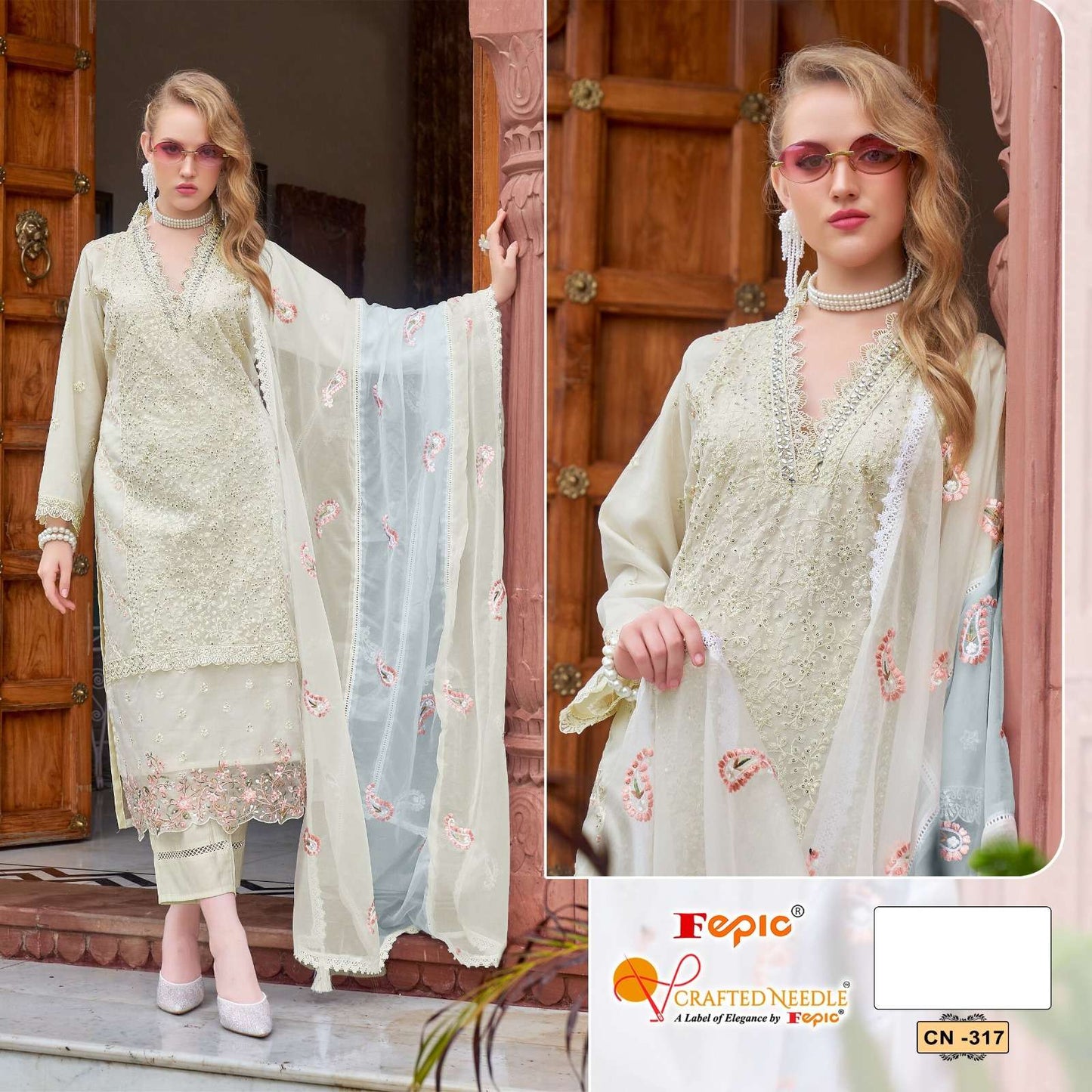 CN 317 फेपिक ऑर्गेंजा पाकिस्तानी रेडीमेड सूट निर्यातक अहमदाबाद