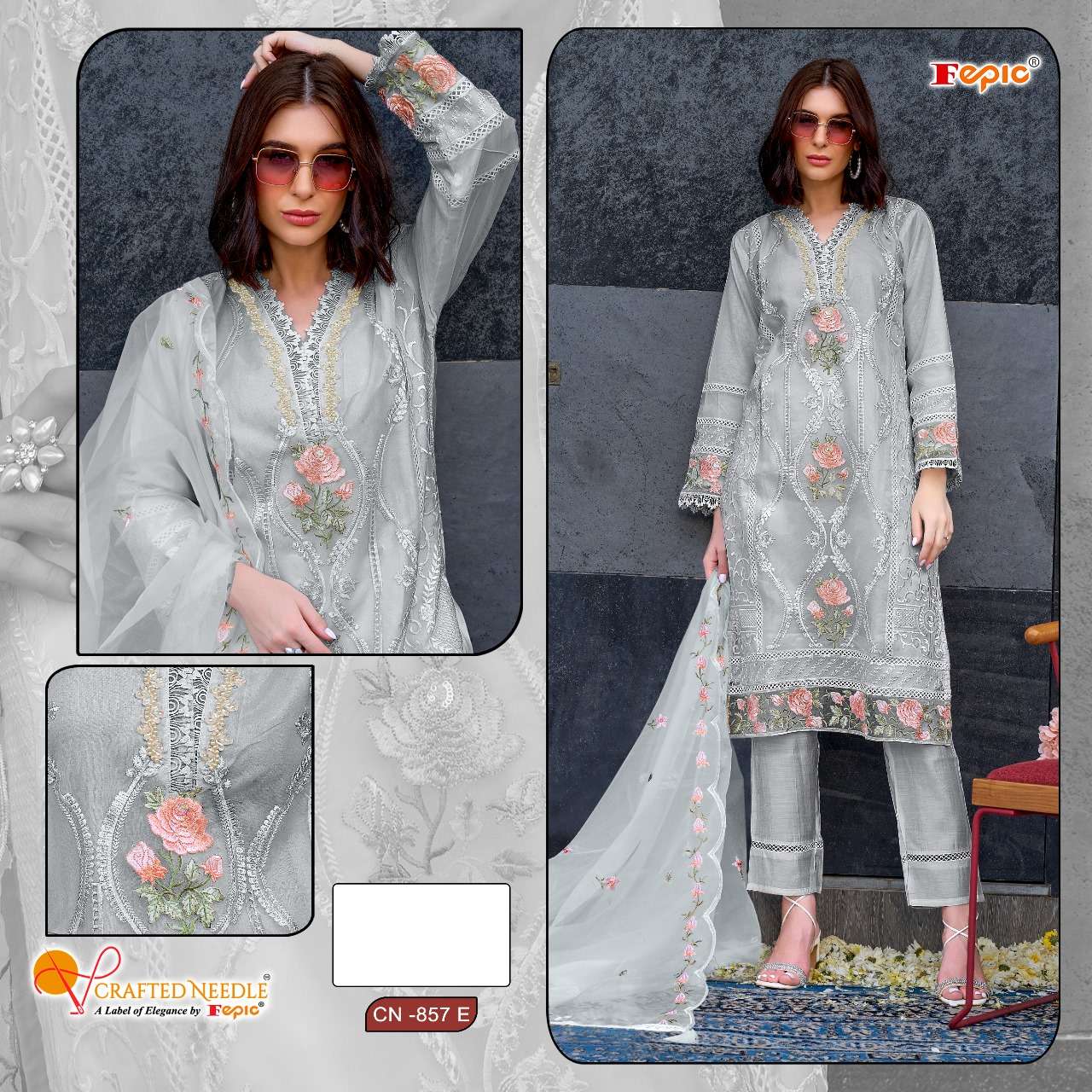 Cn 857 Fepic Organza Pakistani Readymade Suits Wholesale Rate