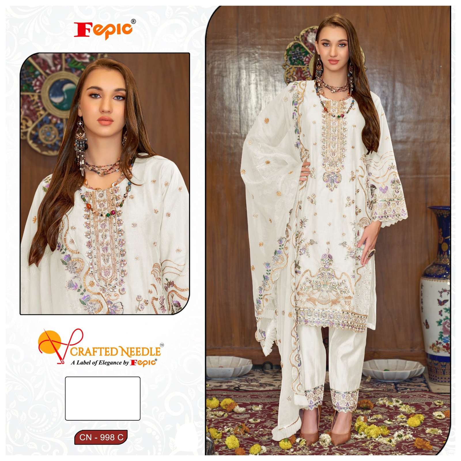 Cn 998 Fepic Organza Pakistani Readymade Suits Wholesaler Ahmedabad