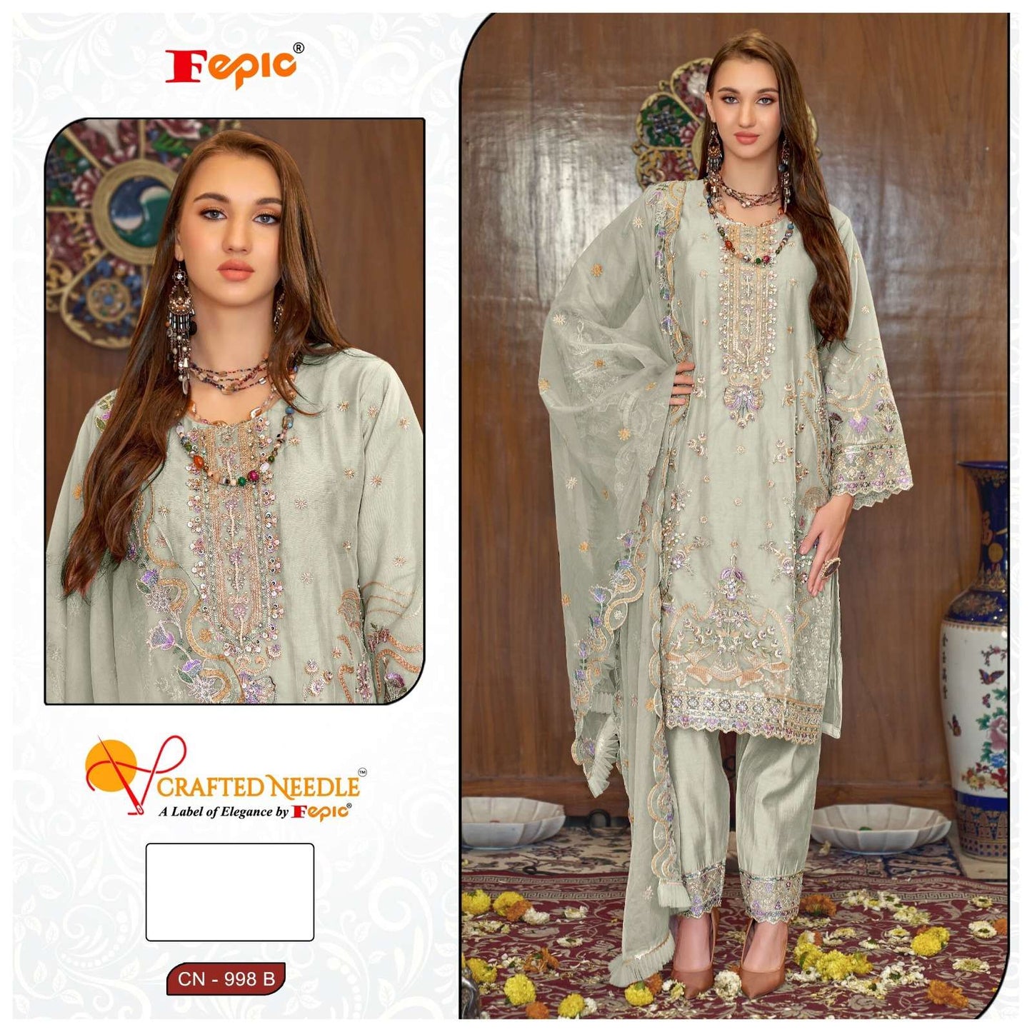 Cn 998 Fepic Organza Pakistani Readymade Suits Wholesaler Ahmedabad