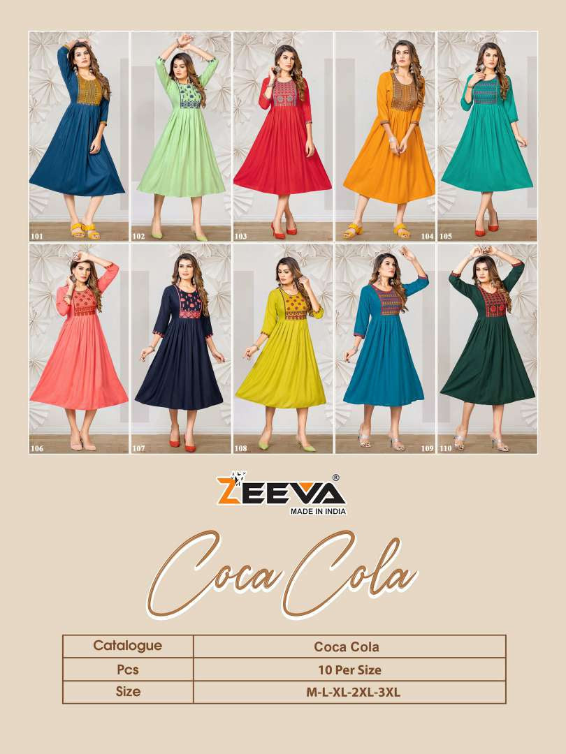 Coca Cola Zeeva Rayon Anarkali Kurtis Wholesale Price