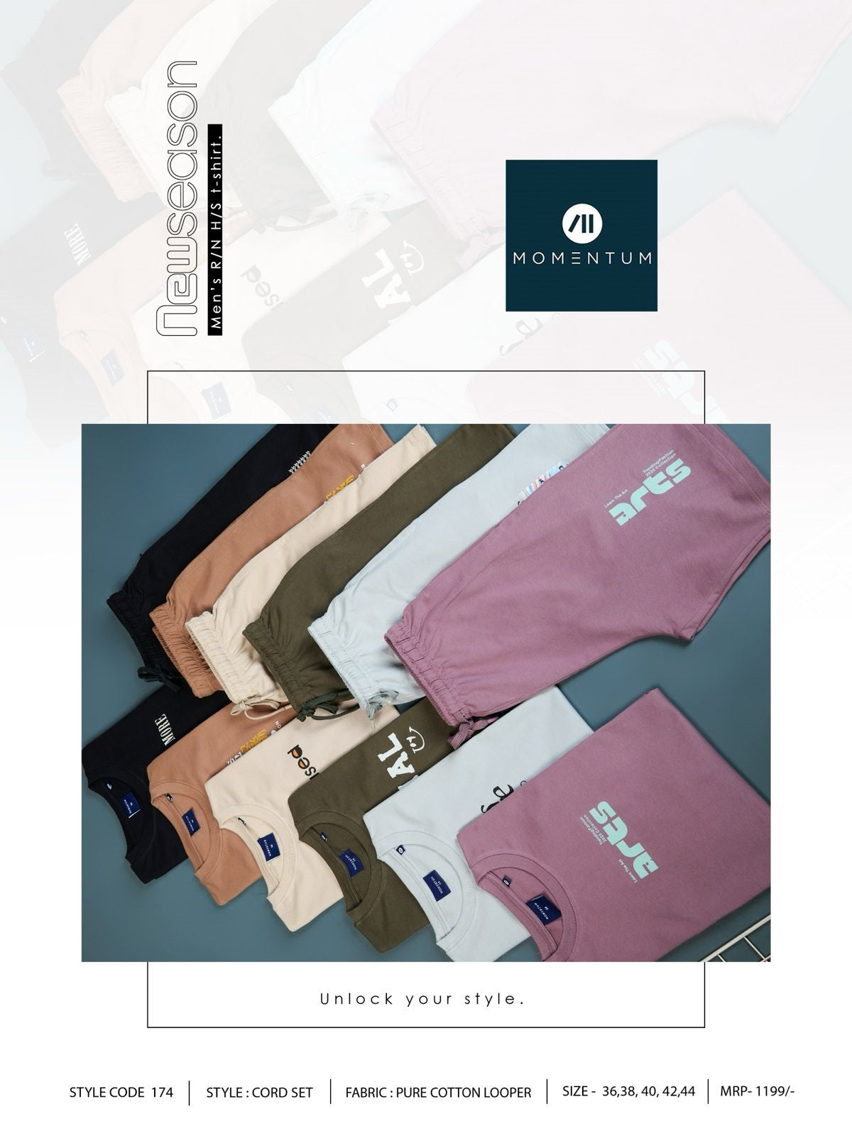 Code 174 Momentum Cotton Looper Mens Co Ord Set Exporter