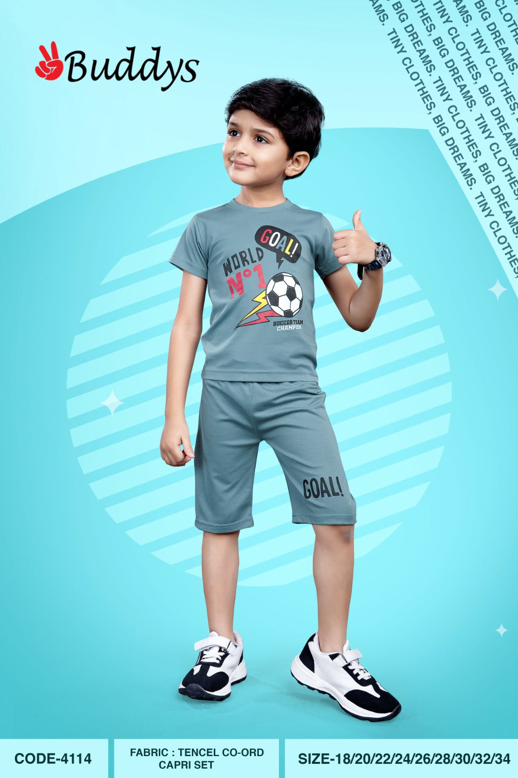 Code 4114 Buddyz Tencil Boys Capri Night Suit Exporter India