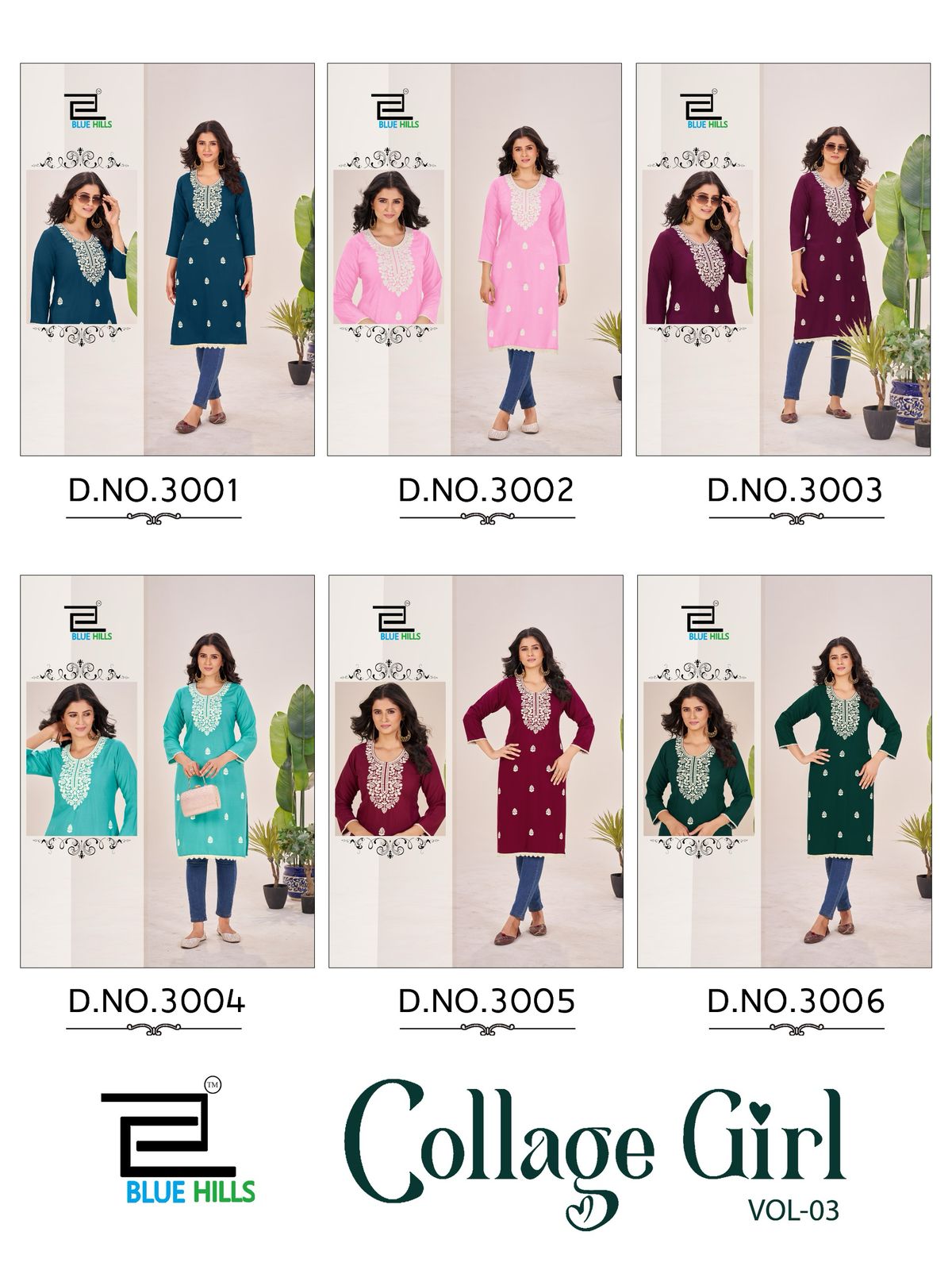 Collage Girl Vol 3 Blue Hills Rayon 14Kg Knee Length Kurtis Wholesaler India