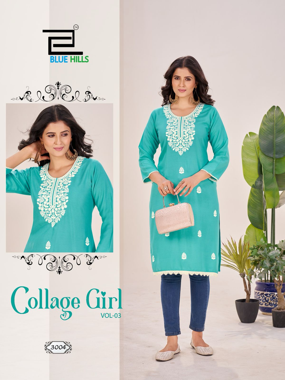 Collage Girl Vol 3 Blue Hills Rayon 14Kg Knee Length Kurtis Wholesaler India