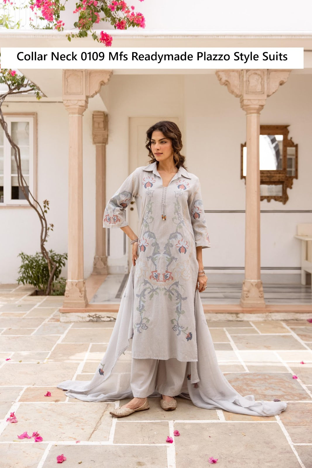 Collar Neck 0109 Mfs Cotton Readymade Plazzo Style Suits Exporter