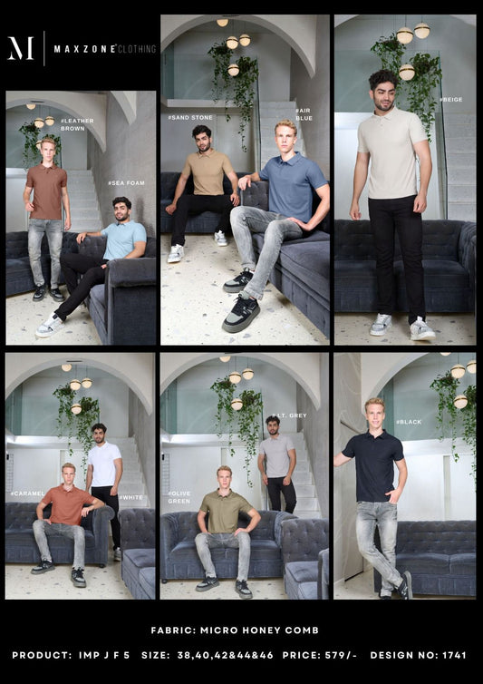 Collar Neck Imp J F 5 Maxzone Clothing Honey Comb Mens Tshirts Manufacturer India