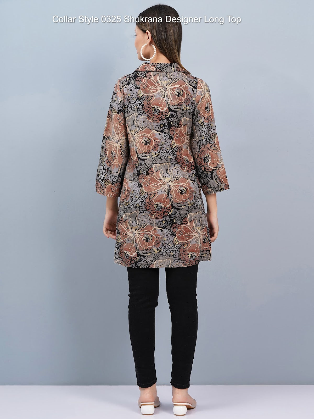 Collar Style 0325 Shukrana Rayon Foil Designer Long Top Supplier Ahmedabad