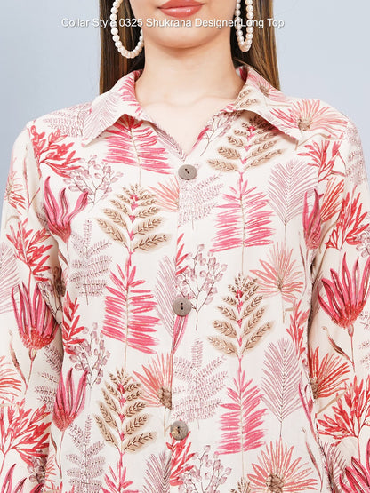 Collar Style 0325 Shukrana Rayon Foil Designer Long Top Supplier Ahmedabad